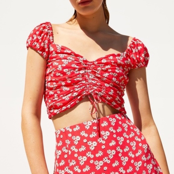 ZARA CINCHED FLORAL CROP TOP - Picture 5 of 6